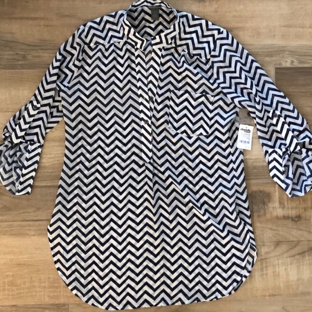 Blue and white chevron top